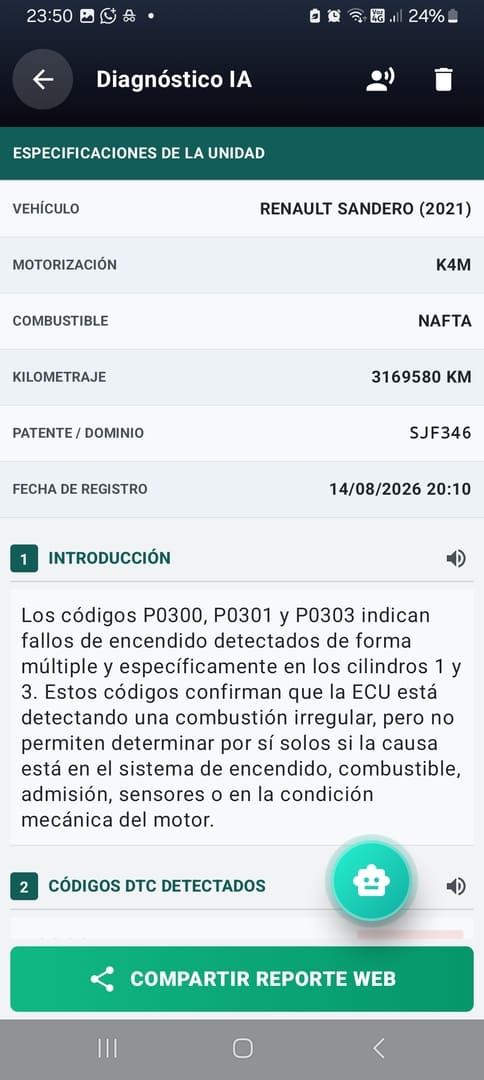 Historial de reportes guardados